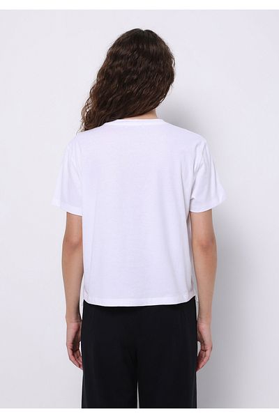 Colin's Tricou alb cu mânecă scurtă pentru femei, cu gât rotund, cu croială normală