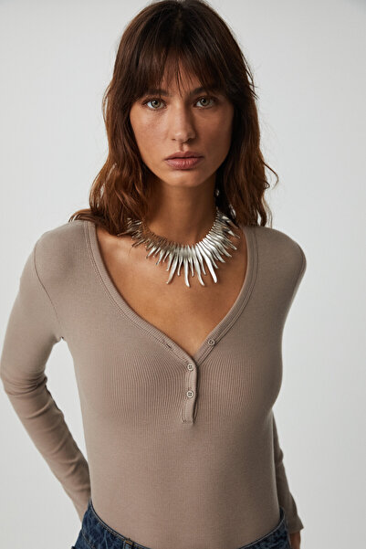 GRIMELANGE Kalanı Γυναικεία μακρυμάνικη μπλούζα με λαιμόκοψη με κουμπιά βιζόν