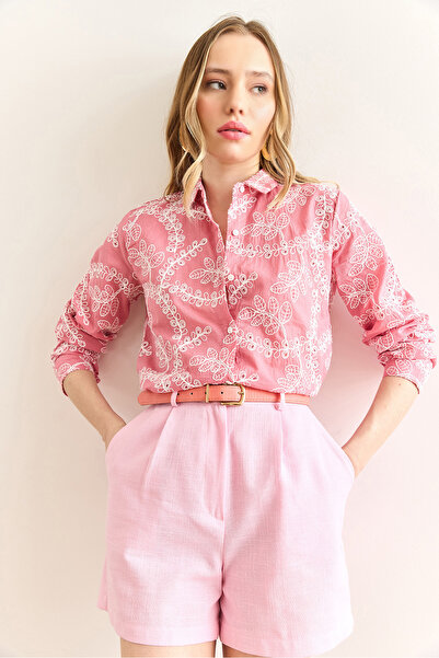 Olalook Dámská košile Dusty Rose Geometric Fisto Detailed GML-19001324