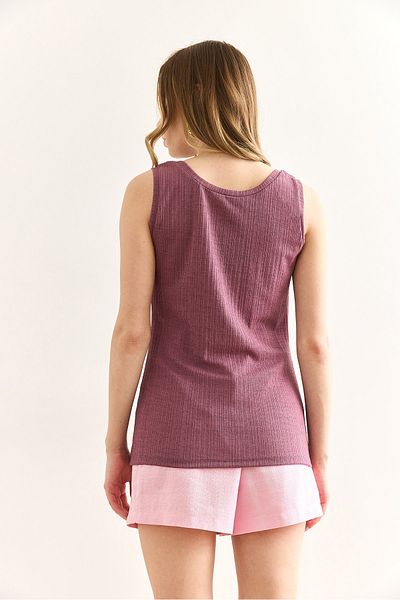 Olalook Γυναικεία Dusty Rose U Neck Twill Textured Μπλούζα BLZ-19003004