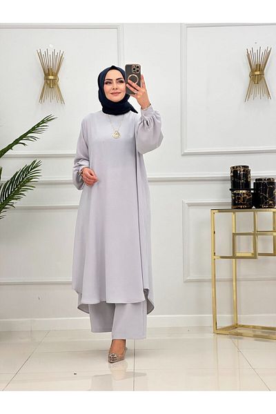 Enans Design Set de 2 piese Hijab pentru femei cu tunică și pantaloni
