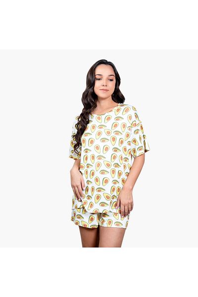 Aadaraya Aadaraya Printed Drop Shoulder T-shirt and Pyjama Set