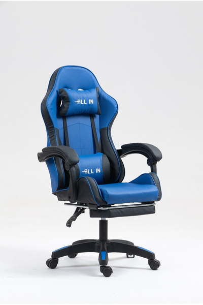 Allin PC chair, computer gaming chair, YouTuber chair, gaming chair, chair with leg support, blue professional chair
