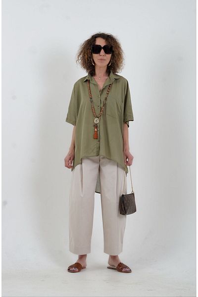 Zelish My Sister Khaki Long Oversize Shirt with Back