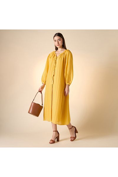 FAV فستان محكم بأكمام طويلة وربطات