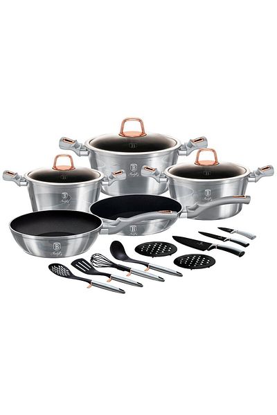 Berlinger Titanium Cookware Set Pot Pans Set 17 Pcs Moonlight Edition Induction All Stoves