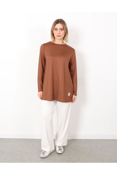 Linvey Kado Crystal Combed Crew Neck Relaxed Fit Basic Crested Tunic