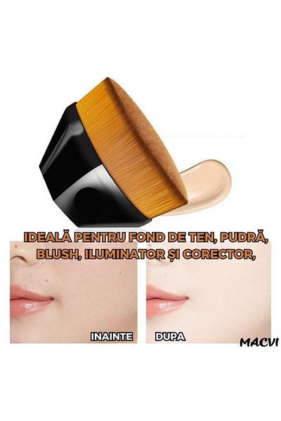MACVI Pensula Machiaj Macvi® pentru Fond de Ten, Ultra Soft, Design Ergonomic, Negru