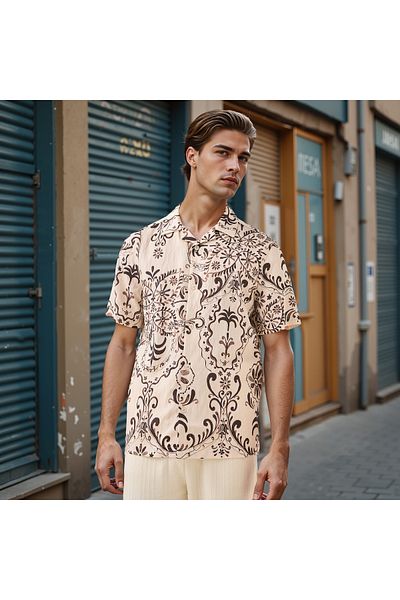 Lee Cooper Lee Cooper Printed Regular Fit Shirt with Camp Collar