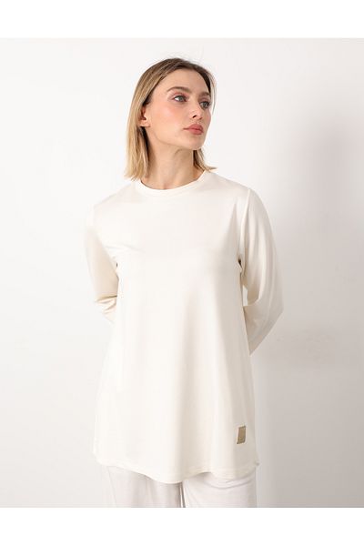 Linvey Kado Crystal Combed Crew Neck Relaxed Fit Basic Crested Tunic