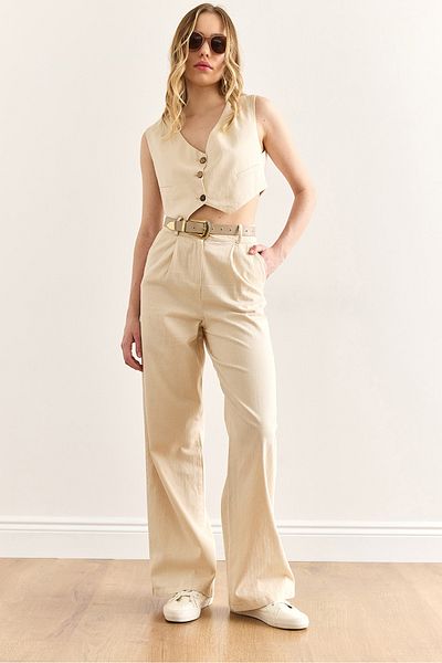 Olalook Women's Stone Vest Trousers Gabardine Suit Tkm-19000389