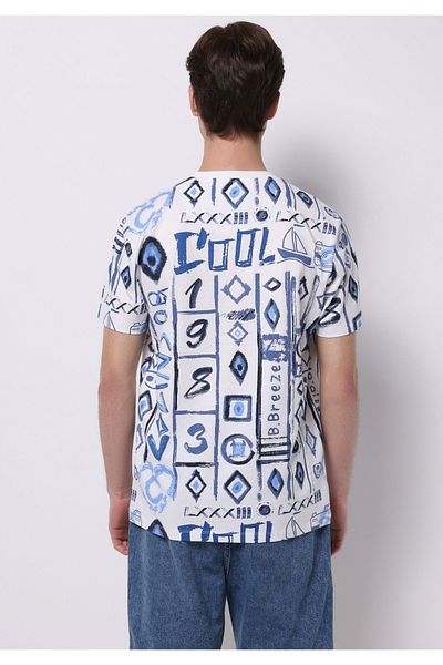 Colin's Regular Fit Round Neck Printed Men's Blue Short Sleeve T-Shirt