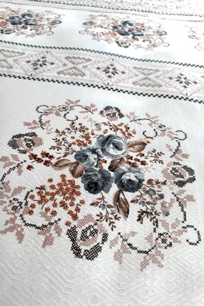 Alla Turca Double Cross Stitch Patterned Pique – Gray | 200X240 cm | 100% Cotton