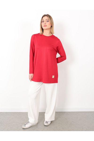 Linvey Kado Crystal Combed Crew Neck Relaxed Fit Basic Crested Tunic