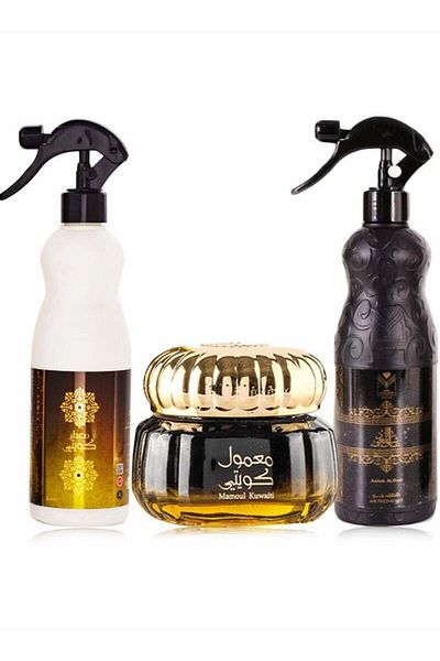ALMAS 3 pieces of Kuwaiti Maamoul, 60g, Ashiq Al Oud perfume, 480ml, and Kuwaiti perfume, 480ml