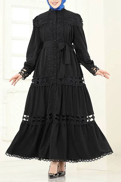 XXL BUTİK Rochie hijab pentru femei cu detaliu din dantela cu curea