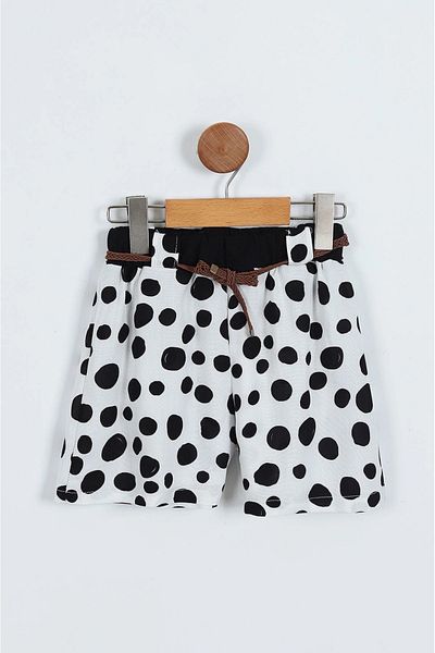 Butik Lena Black and White Polka Dot Patterned Bow Cropped Viscose Shorts Girl's Suit