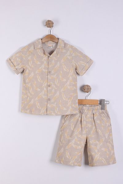 Pollito Boy's Leaf Patterned Shirt Shorts Set of 2