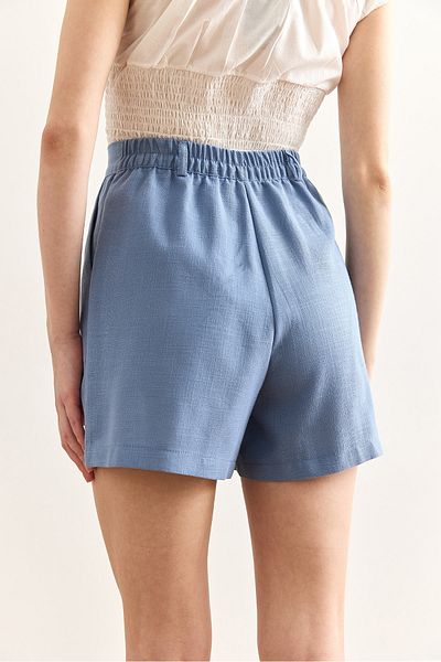Olalook Pantaloni scurți de in lavabil pentru femei Indigo cu buzunar căptușiți ŞRT-19000056