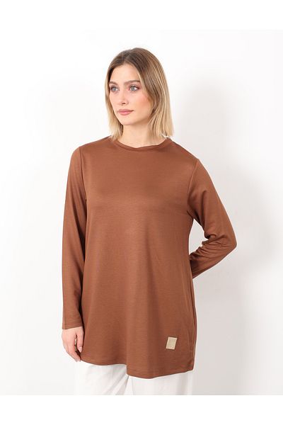 Linvey Kado Crystal Combed Crew Neck Relaxed Fit Basic Crested Tunic