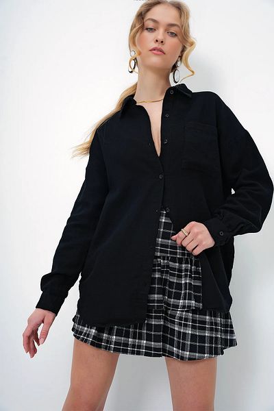 CALİENTE Oversize Muslin Linen Shirt with Pockets