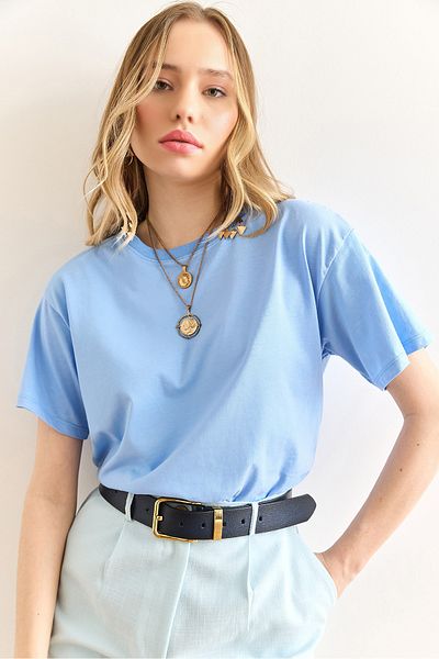 Olalook Γυναικείο μπλουζάκι Baby Blue Crew Neck Basic TSH-19000774