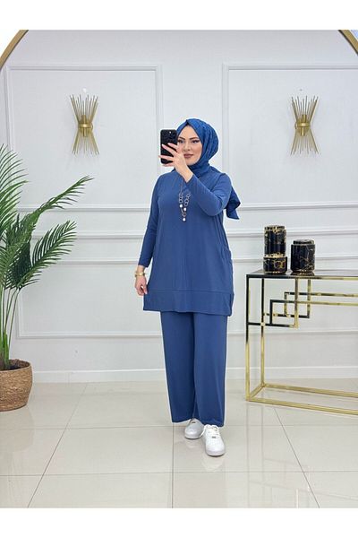 Enans Design طقم حجاب نسائي مكون من قطعتين تونيك وبنطلون