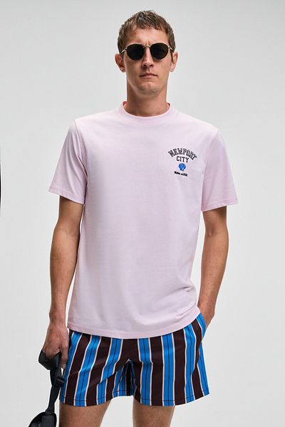GRIMELANGE Sonora Men's Print Detailed 100% Organic Cotton Regular Fit Short Sleeve Pink T-Shirt