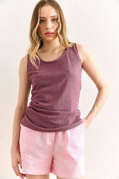 Olalook Γυναικεία Dusty Rose U Neck Twill Textured Μπλούζα BLZ-19003004