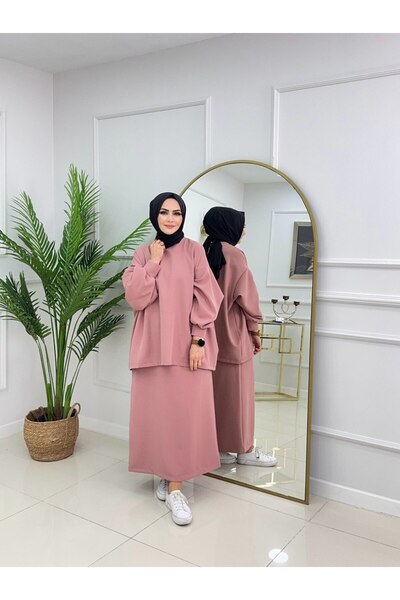 Enans Design Kadın Tesettür 2'Li Takım Spor Görünümlü Etek & Pantolon