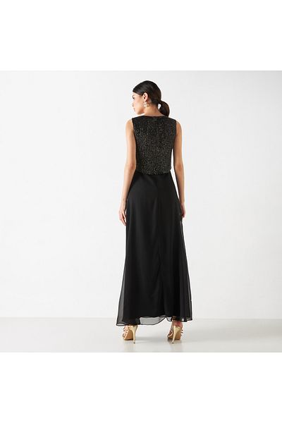 FAV Embellished Sleeveless Maxi Flared Dress with Round Neck
