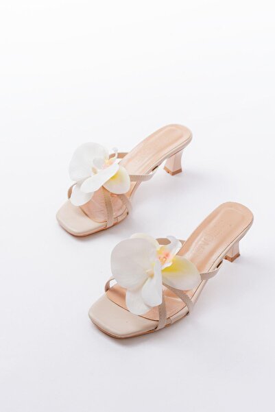 Aymood S-622 Бежеві орхідеї Детальні жіночі капці на тонких підборах