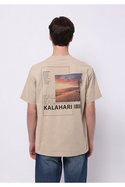 Colin's Comfort Fit Round Neck Plain Men's Beige Short Sleeve T-Shirt