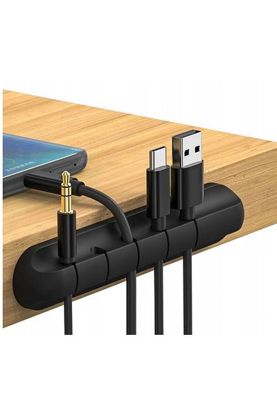 OEM Suport cablu cu 5 orificii, organizator autoadeziv din silicon, 11.5 cm, negru