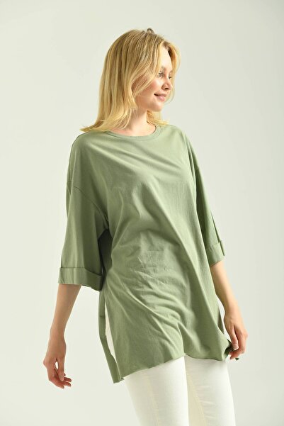 MOVİMENT Πλεκτό μπλουζάκι με διπλό μανίκι με φαρδιά κοπή ασύμμετρο άνοιγμα