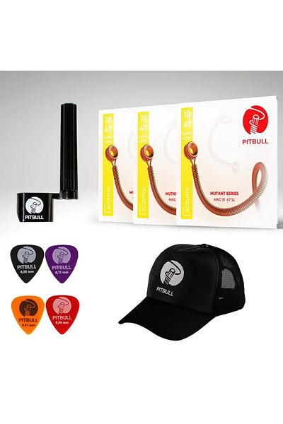 Pitbull Strings Mutant Series Acoustic Guitar String Mag 10-47 Sl 3P Ssc Set of 3 Hat, Picks and Strings Wizard