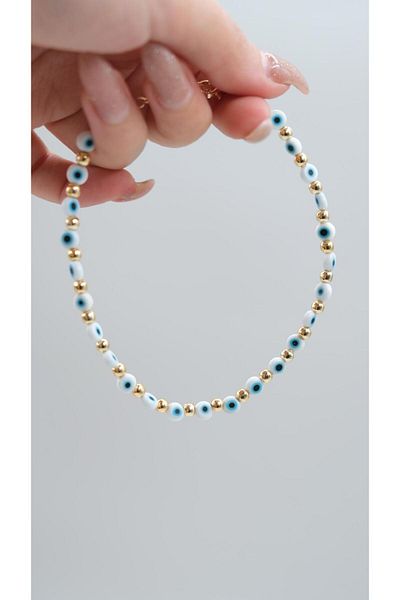 Jerie Gold Topcuk and Evil Eye Bead Detailed Anklet