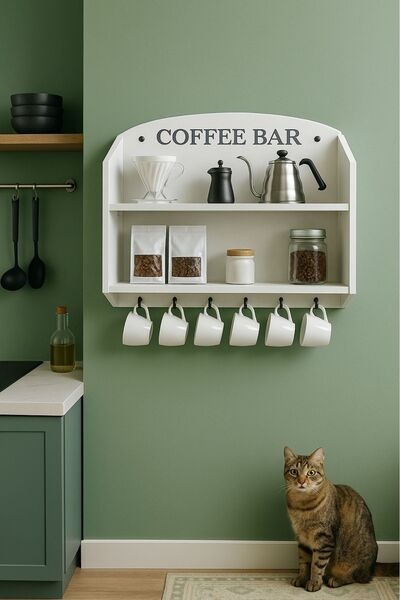 KawDesign Kahve Köşesi, Çok Amaçlı Dolap, Mutfak Rafı, Duvara Monte Kahve Rafı, Filtre Kahve Standı V60 Standı