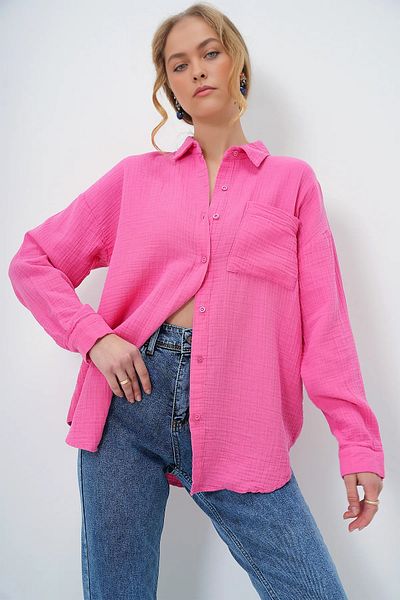CALİENTE Oversize Muslin Linen Shirt with Pockets