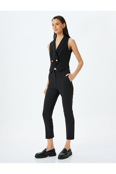 Koton High Waist Slim Fit Cigarette Fabric Trousers