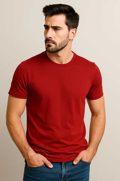 İKİEL Men's Crew Neck Short Sleeve T-Shirt Red
