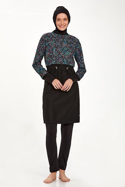 Adasea 1417 Μαύρο Crop Look Πλήρως καλυμμένο μαγιό Hijab
