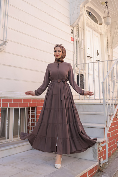 KADEEM 5 Katlı büzgülü ferace-vizon