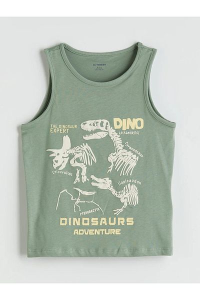 LC Waikiki Lcw Kids Green Dinosaur Printed Boys' Undershirt 2-Pack
