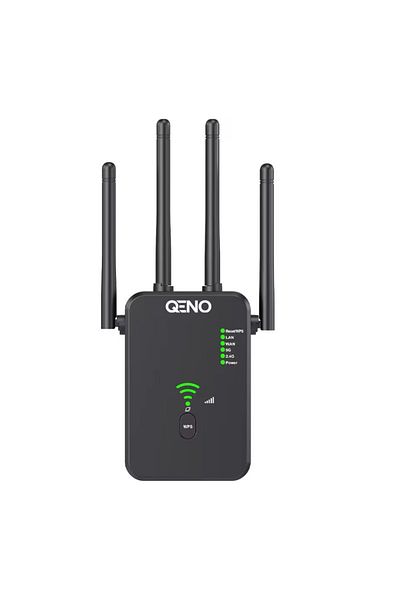 qeno Qeno® CyberBoost WiFi Amplifier, 1200Mbps, 2.4G/5G, 4 Antennas, Repeater/AP/Router, 2x LAN, Black