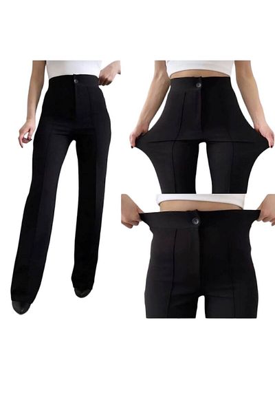 Sevda Kılınç Large Size Striped Crepe Fabric Trousers