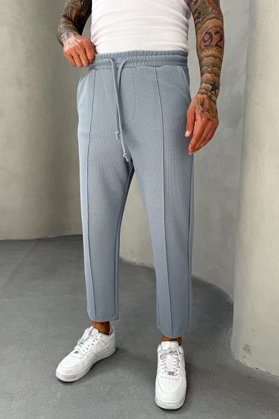 MADZEYMODA Βάφλα ύφασμα Grass Λεπτομερές Boyfriend Ανδρικό Μπλε Παντελόνι Jogger Mz5036