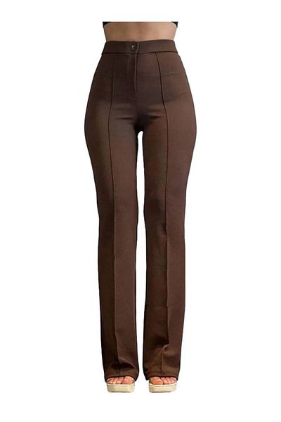 Sevda Kılınç Large Size Striped Crepe Fabric Trousers