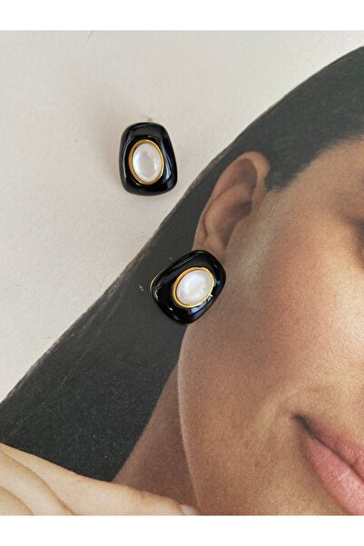 Pinery Jewels Pair of Minimal Stone Steel Tarnish Steel Plated Earrings