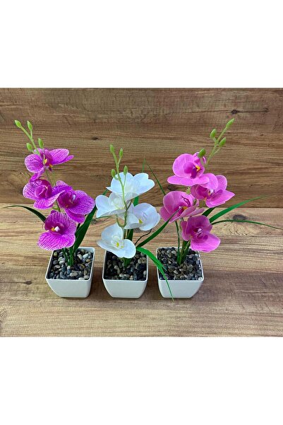 Genel Markalar Yapay Çiçek Dekoratif Mini Orkide 3 Adet Tek Dal Orkide